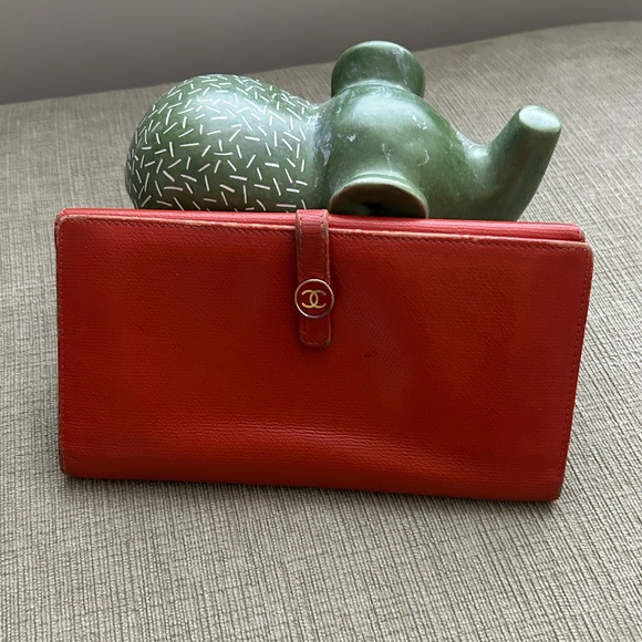 CHANEL Handbags - CHANEL Red Leather Wallet